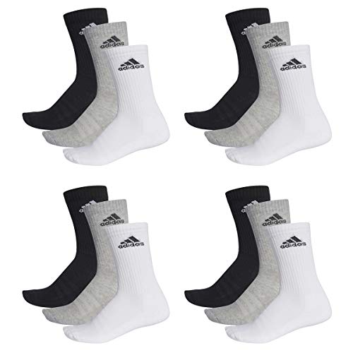 adidas CUSHIONED CREW Tennissocken Sportsocken Damen Herren Unisex 12 Paar, Farbe:032 - grey melange, Socken & Strümpfe:37-39 von adidas