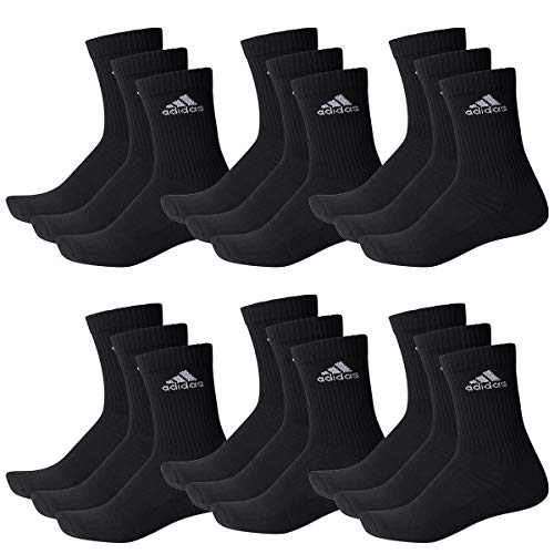 adidas CUSHIONED CREW Tennissocken Sportsocken Damen Herren Unisex 18 Paar, Farbe:Black, Socken & Strümpfe:37-39 von adidas