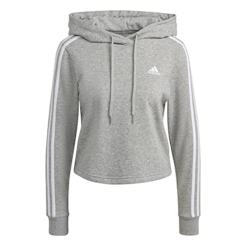 adidas 3 Stripes Cropped Women Hoody Kapuzenpullover (S, Grey) von adidas