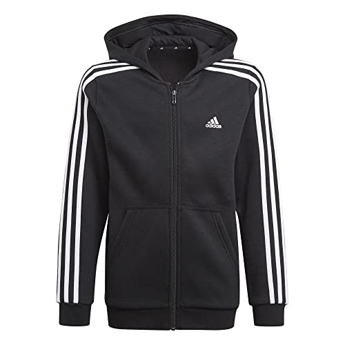 adidas 3 Stripes Full Zip Kids Hoody Kapuzenjacke (140, Black/White) von adidas