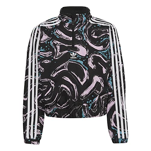 adidas Allover Half Zip Crop Kids Sweatshirt Sweater Pullover (170, Black/Multi) von adidas