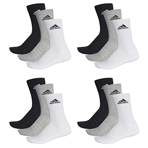 adidas CUSHIONED CREW Tennissocken Sportsocken Damen Herren Unisex 12 Paar, Farbe:032 - grey melange, Socken & Strümpfe:43-45 von adidas