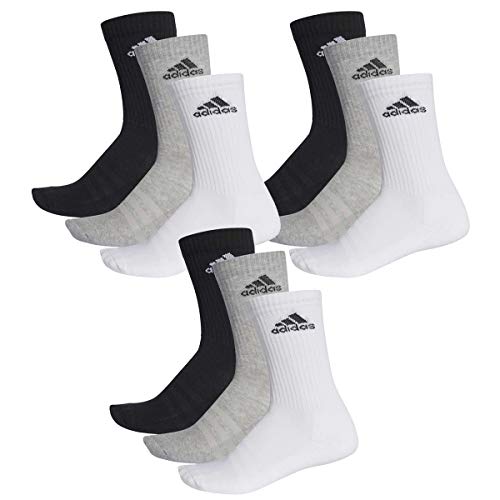 adidas CUSHIONED CREW Tennissocken Sportsocken Damen Herren Unisex 9 Paar, Farbe:032 - grey melange, Socken & Strümpfe:43-45 von adidas