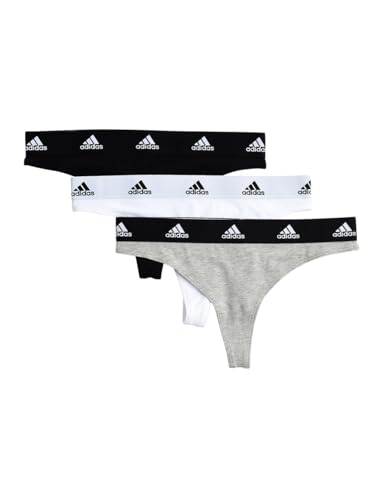 adidas Damen 3 Pck Thong Tangahöschen, Black/White/Heather Grey, L von adidas