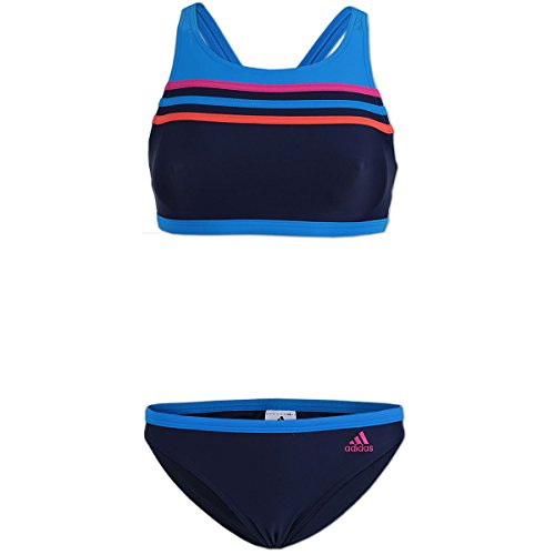adidas Damen Bikini Infinitex 3-Streifen Zweiteiler mit X-Rücken Chlorresistent & elastisch, Blau-Pink, Größe: 36 von adidas