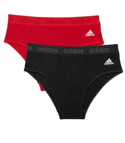adidas Damen Comfort Flex Scoop Set aus Baumwolle Unterwäsche im Bikini-Stil, Schwarz/Vivid Red, L (2er Pack) von adidas