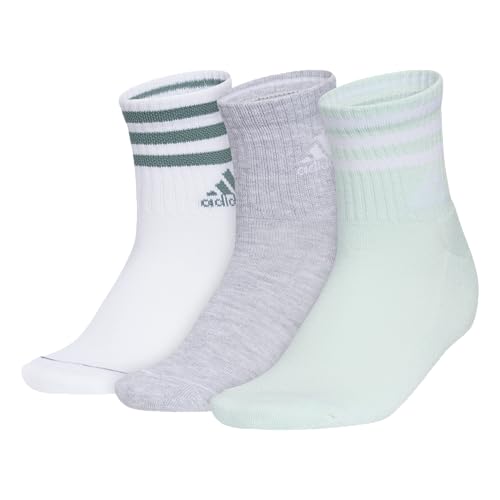 adidas Damen 3-Streifen (3 Paar) mit Fußgewölbe-Kompression für Einen Sicheren Sitz High Quarter Socke, Weiß/Blaugrün/Halo Minzgrün, Medium (3er Pack) von adidas