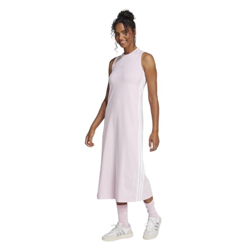 adidas Damen Essentials 3-Streifen Langes Racerback Kleid, Transparentes Rosa/Weiß, M von adidas