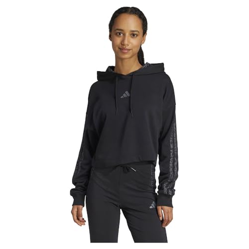 adidas Damen Essentials 3-Stripes Print French Terry Hoodie Sweatshirts, Schwarz, L von adidas
