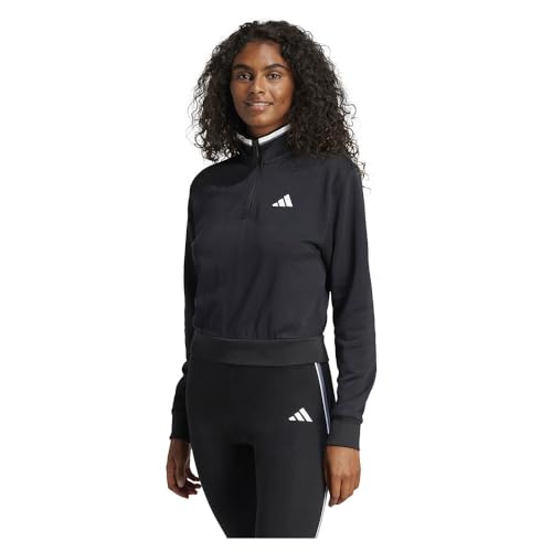 adidas Damen Essentials Color Pop French Terry Crop Quarter-Zip Track Jacket Sport-T-Shirts, Schwarz, XS von adidas