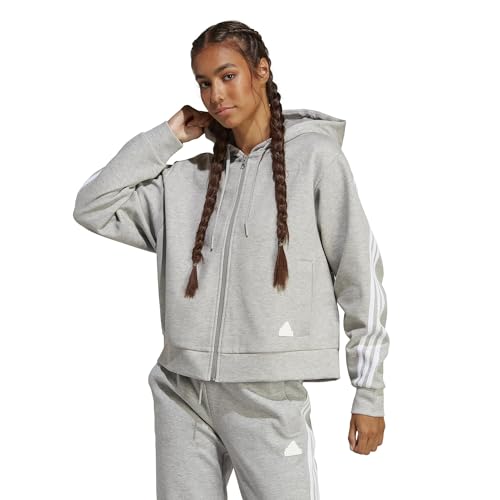 adidas Damen Future Icon Three Stripes Full-Zip Hoodie, Medium Grey Heather, L von adidas