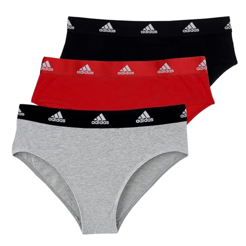 adidas Damen Slip Bikinislip Cotton Logo 3er Pack, Farbe:Mehrfarbig, Artikel:-928 Black/Heather Grey/red, Größe:M von adidas