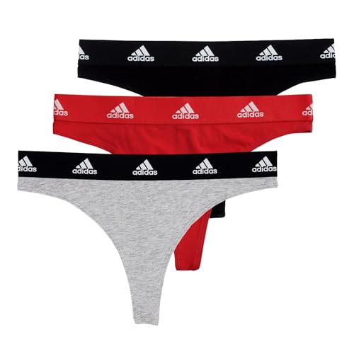 adidas Damen String Thong Tanga Stringtanga Cotton Logo 3er Pack, Farbe:Mehrfarbig, Artikel:-928 Black/Heather Grey/red, Größe:L von adidas