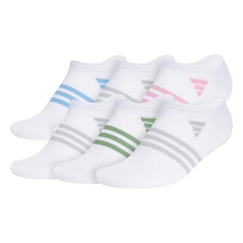 adidas Damen Superlite 3.0 No Show Athletic Socken (6 Paar) Low-Profile Fit mit gezielter Polsterung und Fußgewölbe-Kompression, Weiß/Blau Burst/Clear Onix Grey, Medium von adidas