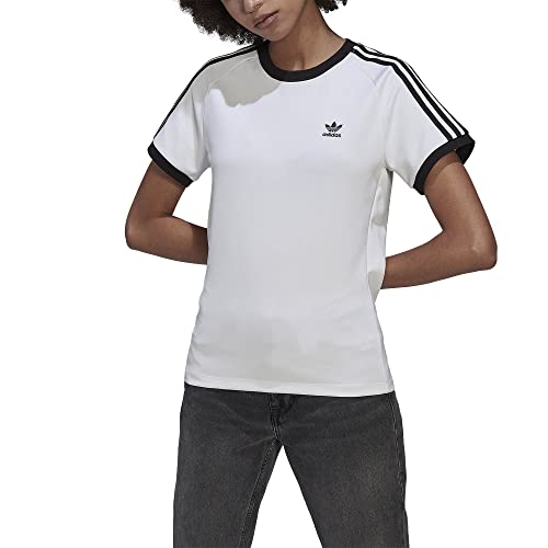 adidas Damen T-Shirt Adicolor Classics Slim 3-Stripes Weiß Code HM6412, weiß / schwarz, 34 von adidas