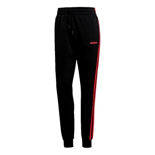 adidas Essentials 3-Streifen Jogginghose für Damen - Slim Fit, Tapered Leg, seitliche Paspeltaschen, bequemes Fleece-Material, Schwarz/Rot., Large von adidas