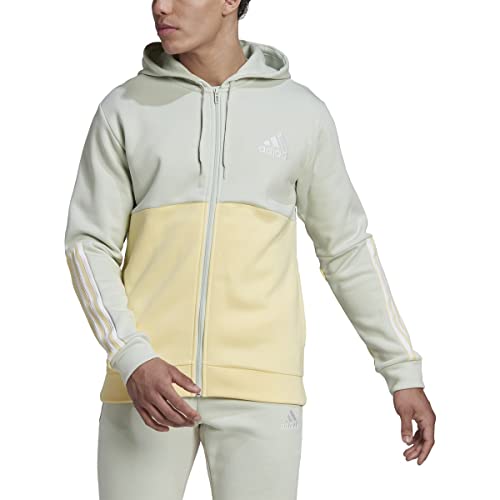 adidas Essentials Colorblock Herren Kapuzenpullover mit durchgehendem Reißverschluss, Leinen-Grün/fast gelb, Large von adidas