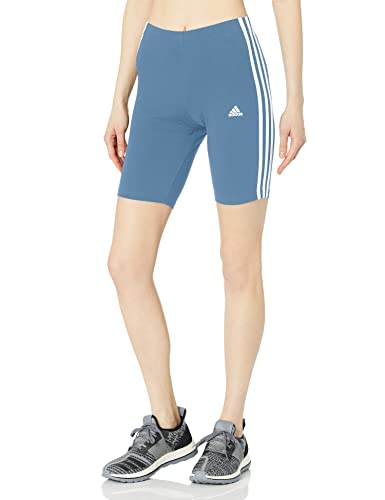 adidas Essentials Damen Fahrradshorts mit 3 Streifen, Blau-Weiß, Klein von adidas