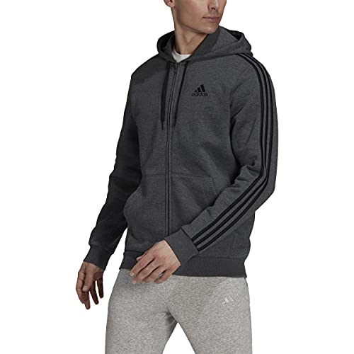 adidas Herren Essentials Fleece 3-Streifen Full-Zip Hoodie, grau dunkel meliert, 4X-Large von adidas