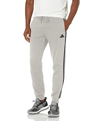 adidas Essentials Herrenhose aus Fleece, mit konischem Bündchen und 3-Streifen, Mittelgrau meliert/schwarz, Mittel von adidas
