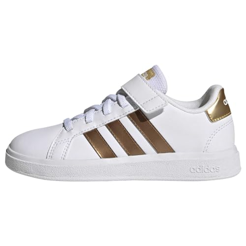 adidas Grand Sustainable Lifestyle Court Elastic Lace and Top Strap Shoes Tennisschuhe, Cloud White/Cloud White/Matte Gold, 30 EU von adidas