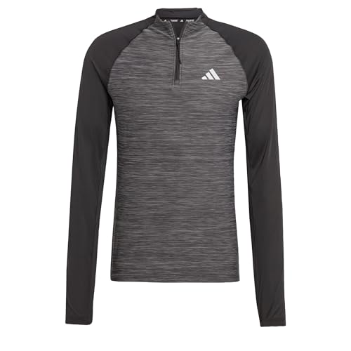 Adidas Men's Gym+ Training 3-Streifen 1/4-Zip Longsleeve Black Melange 2XL von adidas