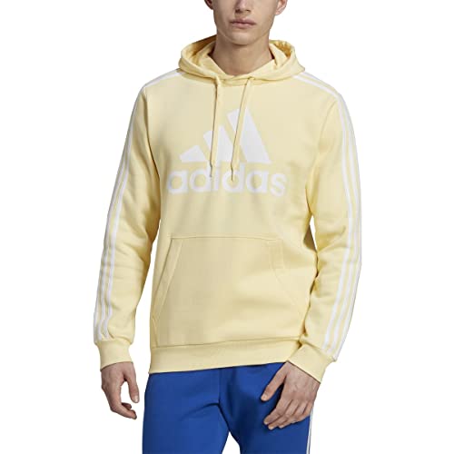 adidas Herren 3-Streifen Fleece Kapuzenpullover, Fast gelb-wei , Small von adidas