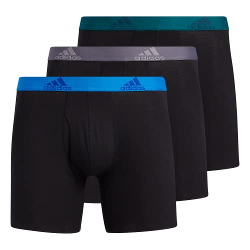 adidas Herren-Boxershorts, Stretch-Baumwolle, 3er-Pack, Schwarz/Blau Rush/Legacy Teal Green, Large von adidas