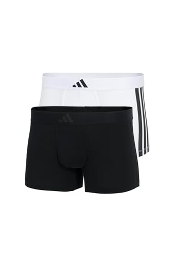 adidas Herren Boxershorts 2er Pack-Low Rise Trunk (2PK) -Active Flex Cotton 3 Stripes Unterwäsche, Black/White_4AM008, M von adidas
