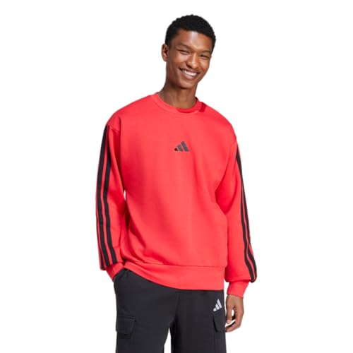 adidas Herren Essentials Fleece 3-Stripes Sweatshirt, Pure Ruby/Black, X-Large von adidas