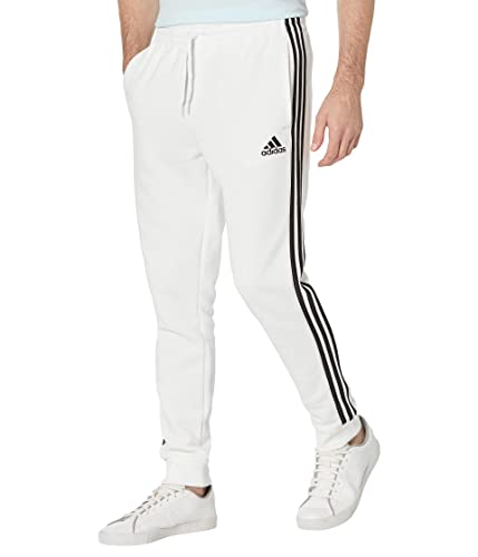 adidas Essentials Herrenhose aus Fleece, mit konischem Bündchen und 3-Streifen, Weiß/Schwarz, X-Groß von adidas