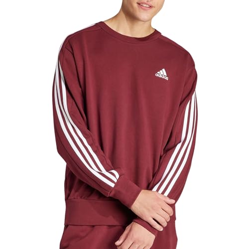 adidas Men's Essentials French Terry 3-Stripes Sweatshirt, Shadow Red/White, L von adidas