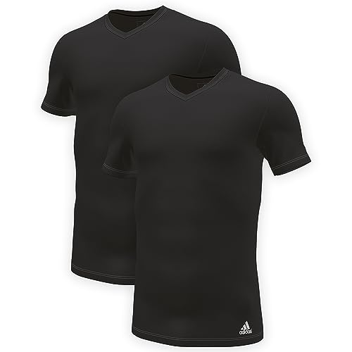 Adidas Herren kurzarm Unterhemd (2er Pack) V- Ausschnitt T- Shirt (Gr. S - 3XL) , Schwarz, L von adidas