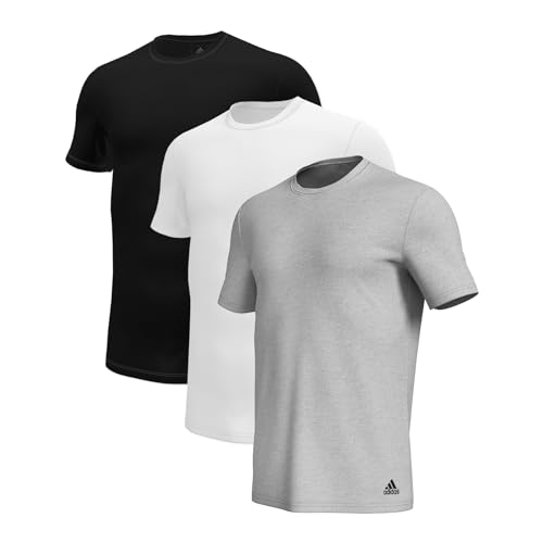 adidas Herren Shirt Unterziehshirt Crew Neck T-Shirt Active Core Cotton 3er Pack, Farbe:Mehrfarbig, Artikel:-908 Black/Heather Grey/White, Größe:L von adidas