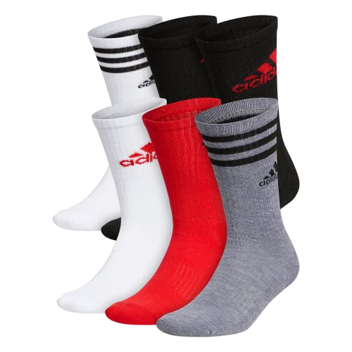 adidas Herren-Socken, gepolstert, verschiedene Grafiken, 6 Paar, Schwarz/Lebendiges Rot/Weiß, Large von adidas