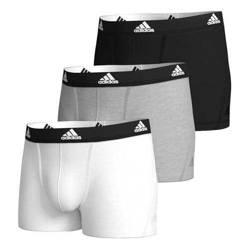 adidas Herren Trunk Boxer Boxershorts Unterhose Active Flex Cotton 3er Pack, Farbe:Mehrfarbig, Größe:L, Artikel:-917 Black/Heather Grey/White von adidas