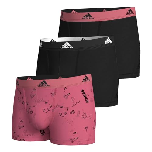 adidas Herren Trunk Boxer Boxershorts Unterhose Active Flex Cotton 3er Pack, Farbe:Mehrfarbig, Größe:M, Artikel:-955 Black/Print pink von adidas