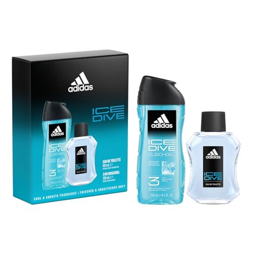 adidas Ice Dive Geschenkset mit Eau de Toilette 100 ml und Duschgel 250ml, belebend-aromatischer Zitrusduft für Männer, 100 ml und 250 ml von adidas