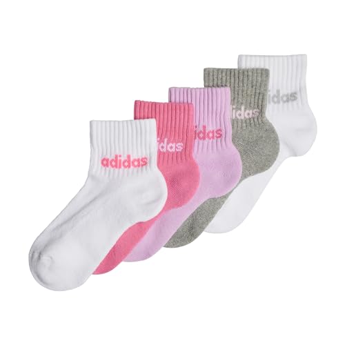 adidas Unisex Kids Kids Linear Ankle Socken, 5 Paar White/Pink Fusion/Bliss Lilac/Medium Grey He 28-30 von adidas