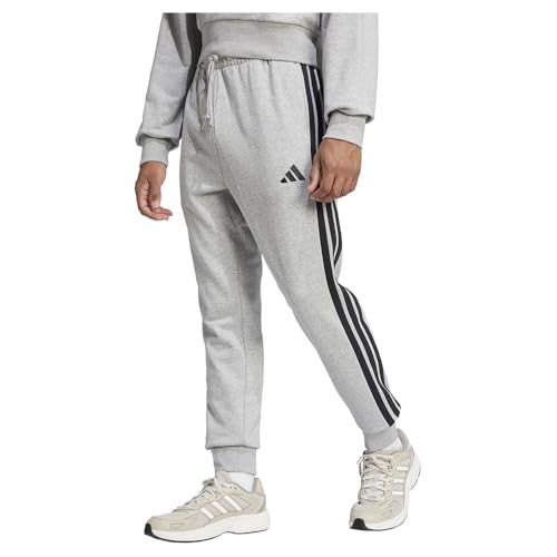 adidas Men's Essentials 3-Streifen French Terry Hose Medium Grey Heather/Black LT von adidas