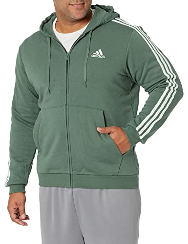adidas Men's Size Essentials Fleece 3-Stripes Full Zip Hoodie, Green Oxide/Linen Green, X-Large/Tall von adidas