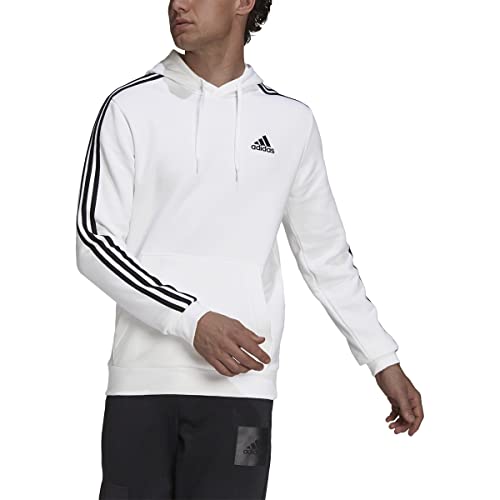 adidas Men's Standard Essentials Fleece 3-Stripes Hoodie, White/Black, Medium von adidas