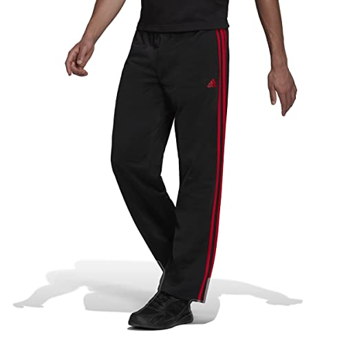 adidas Men's Standard Essentials Warm-Up Open Hem 3-Stripes Tracksuit Bottoms, Black/Scarlet, Small von adidas