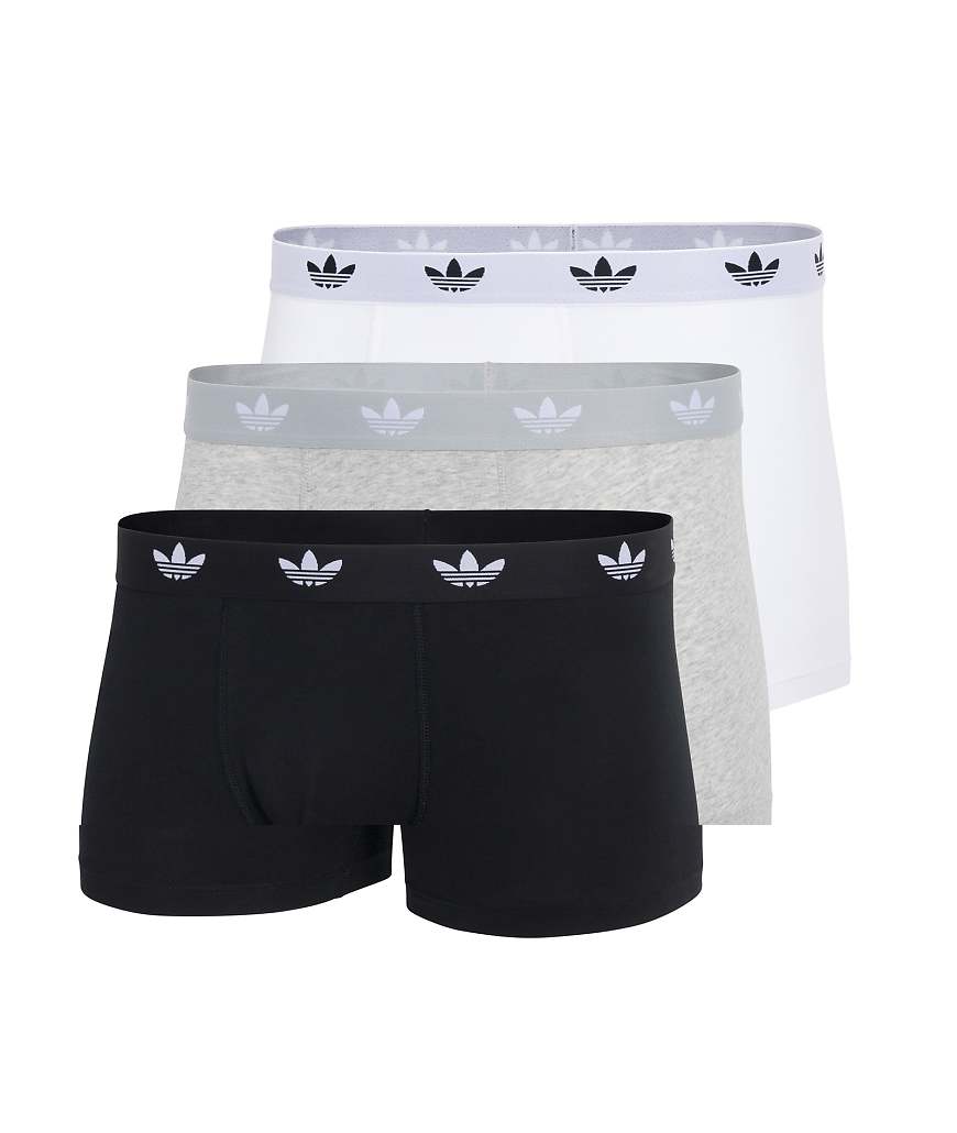 adidas Originals - Comfort Flex - 3er-Pack Trunk-Unterhosen aus Baumwolle in Schwarz, Grau und Weiß-Bunt von adidas