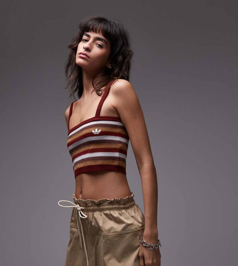 adidas Originals x ASOS - Gestreiftes Trägertop aus Strickstoff in Burgunderrot, Kombiteil von adidas