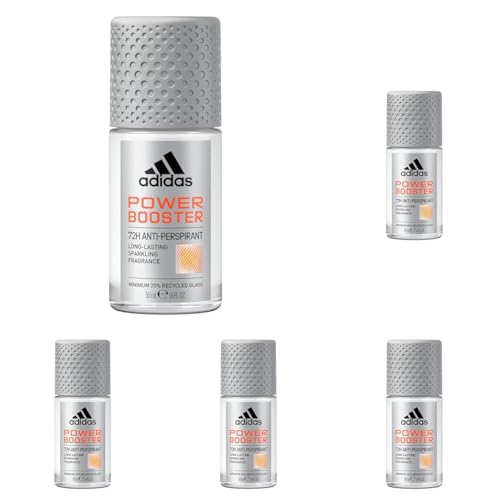 adidas Power Booster Anti-Transpirant Deo Roll-On für ihn, 72 Stunden trockene Frische, aromatisch-holziger Duft, 50 ml (Packung mit 5) von adidas