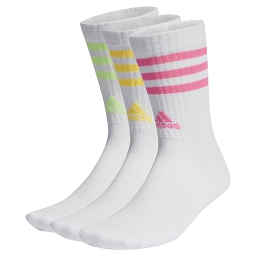 adidas Unisex 3-Stripes Cushioned 3 Pairs Crew-Socken, White/Lucid Pink/White/Spark, 8.5-10 von adidas