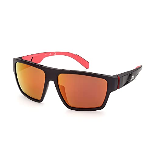 adidas Sport Herren Sonnenbrille SP0008 - rechteckige Form - matt schwarz - Farbe Bordeaux verspiegelt, mattschwarz, Frontale in TR90 e aste in TR90 von adidas