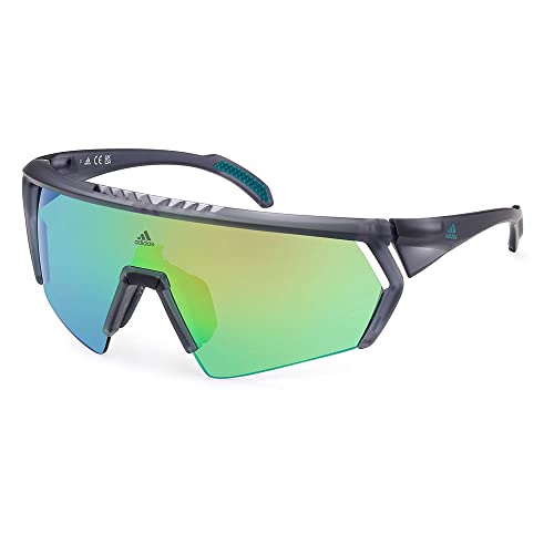 adidas Sport SP0063 Herren Sonnenbrille, Sportliche, Schlanke und Leichte Sonnenbrille, Maskenform, Spiegelgrüne Gläser, Grau von adidas