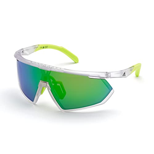 adidas Sport - Sonnenbrille für Herren SP0001- Maske-Form, Farbe Kristall, Gläsern farbe grün verspiegelt mit zweiter Wechsellinse Farbe Grün, von adidas